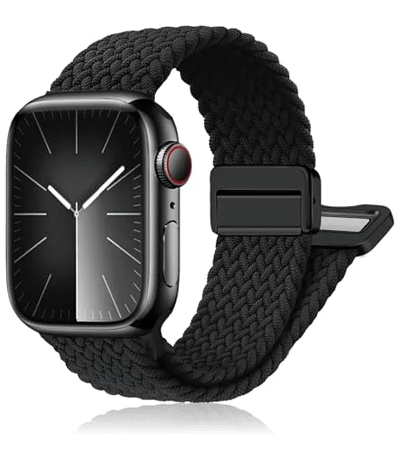 Braided Nylon Magnetic Apple Watch Band – Adjustable Sport Loop Strap for iWatch Series SE 6–10 & Ultra 2 (38mm–49mm)