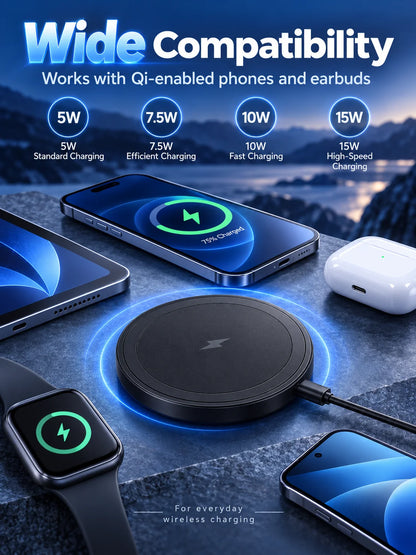 15W Magnetic Wireless Charger with Stand - Foldable Fast-Charging Dock for Smartphones and Wireless Earbuds