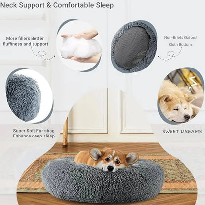 Super Soft Round Pet Bed (40-90cm) for Large Dogs & Cats | Long Plush Dog House for Winter Warmth | Comfortable Sleeping Space for Medium Pets