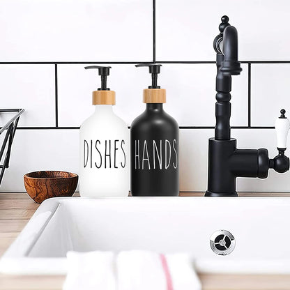 Black Dish Soap Dispenser Set for Kitchen Sink - Refillable Bottles for Hands Soap and Dishes Detergent Storage
