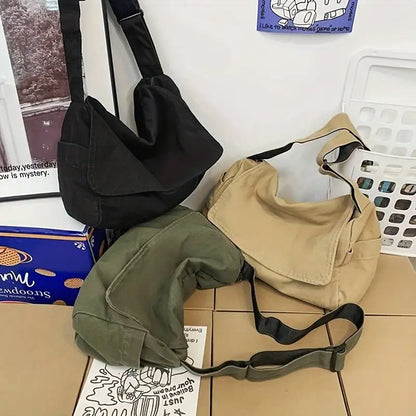 Women’s Vintage Canvas Messenger Bag – Casual Crossbody Shoulder Tote Handbag for Teenagers & Everyday Use