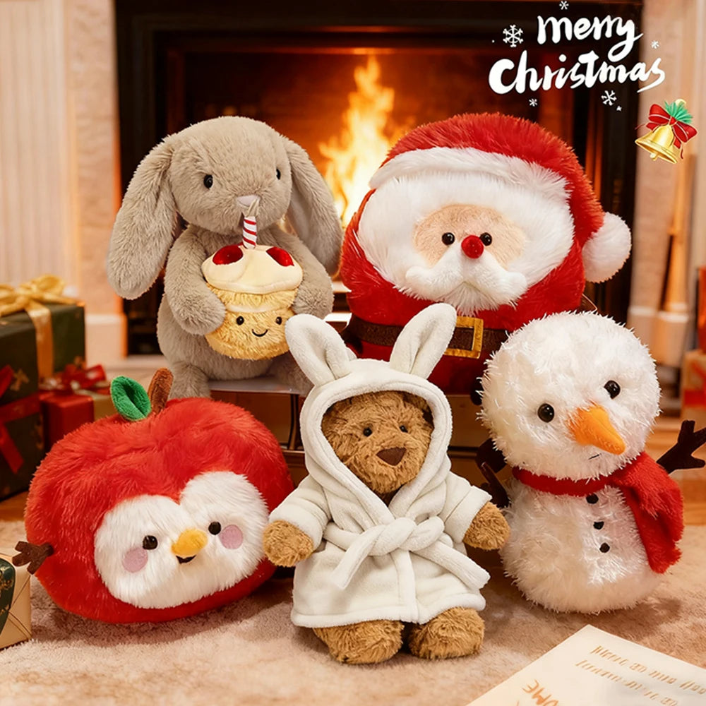 Bathrobe Bear & Rabbit Plush Toy Backpack Charm – Cute Cartoon Plush Gift for Birthday & Christmas