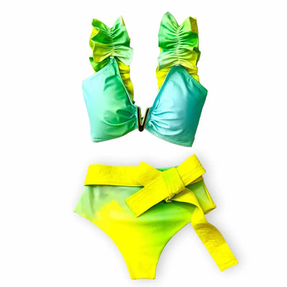 Sporlike V-Neck Ruffled Bikini Set – High Waist Sexy Printed Two-Piece Swimsuit for Women 2025