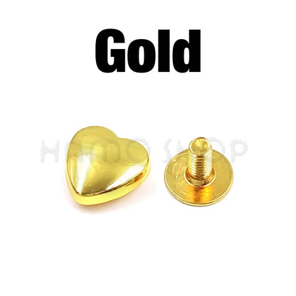 10 Set Heart-Shaped Metal Screwback Rivets 10/14mm – Screw Studs for Leathercraft, Garments, Belts & Bags