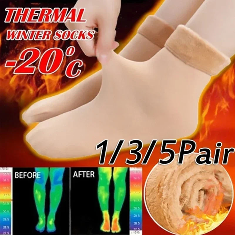 5 Pairs Women’s Winter Thick Thermal Socks — Warm Cashmere Wool Nylon Short Socks for Snow, Boots & Home