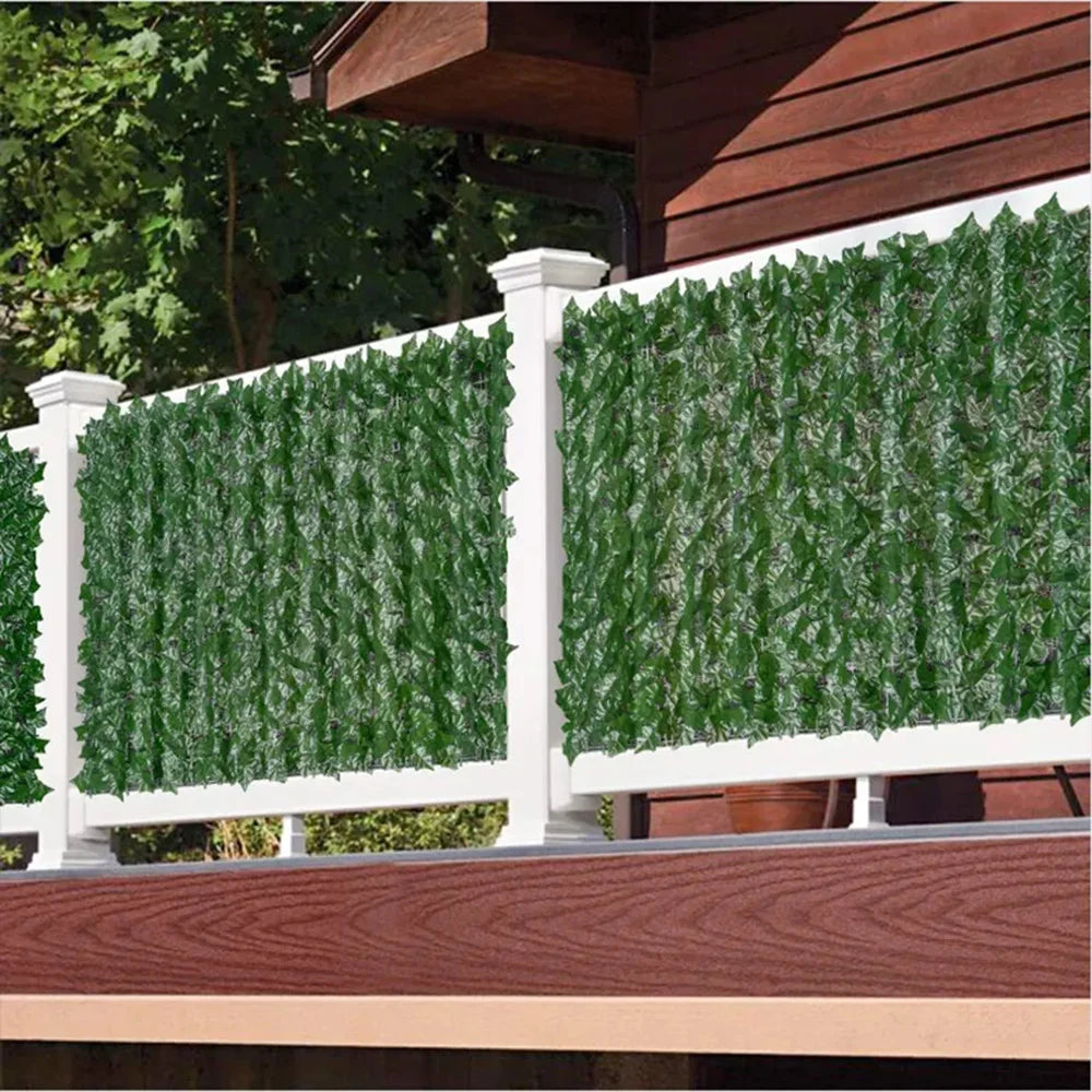 Artificial Ivy Hedge Green Leaf Fence Panels - 50x200cm Faux Privacy Screen for Home Outdoor Garden Balcony Decoration - 1x3m