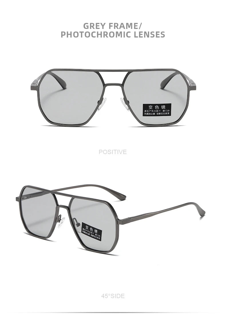 Luxury Metal Photochromic Sunglasses – Fashion Polarized UV400 Chameleon Anti-Glare Driving Glasses for Men & Women