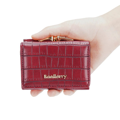 Baellerry Short Women’s Wallet — Crocodile Pattern Coin & Card Holder with Photo Slots, Hasp Purse for Girls