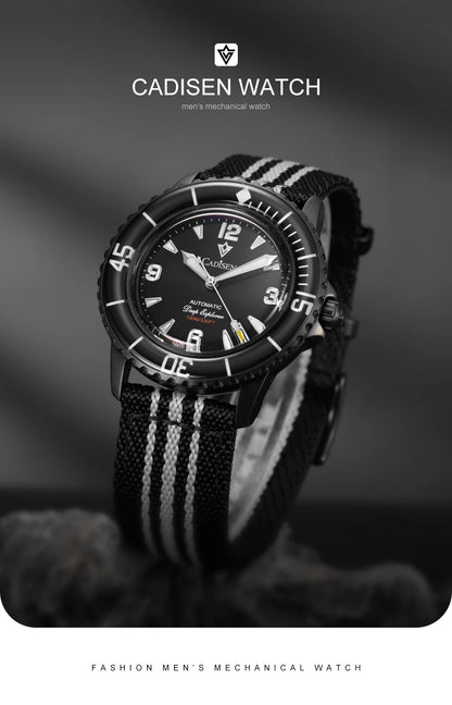 CADISEN Deep Explorer 2025 Automatic Mechanical Men’s Watch – Canvas Strap, NH35 Movement, Luminous & Waterproof Luxury Wristwatch