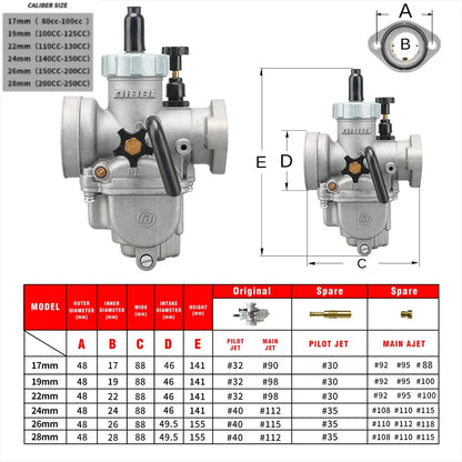 NIBBI PE Flange Carburetor for Motorcycle – 19mm-28mm 2T/4T GY6 Engine 100cc-250cc ATV Yamaha Pitbike Racing
