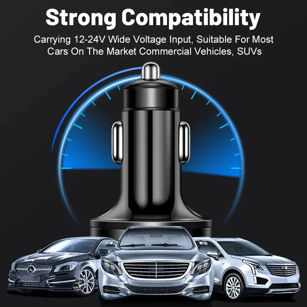 66-250W PD Car Charger – QC3.0 Fast Charge, 1-to-6 Cigarette Lighter Plug with Digital Display