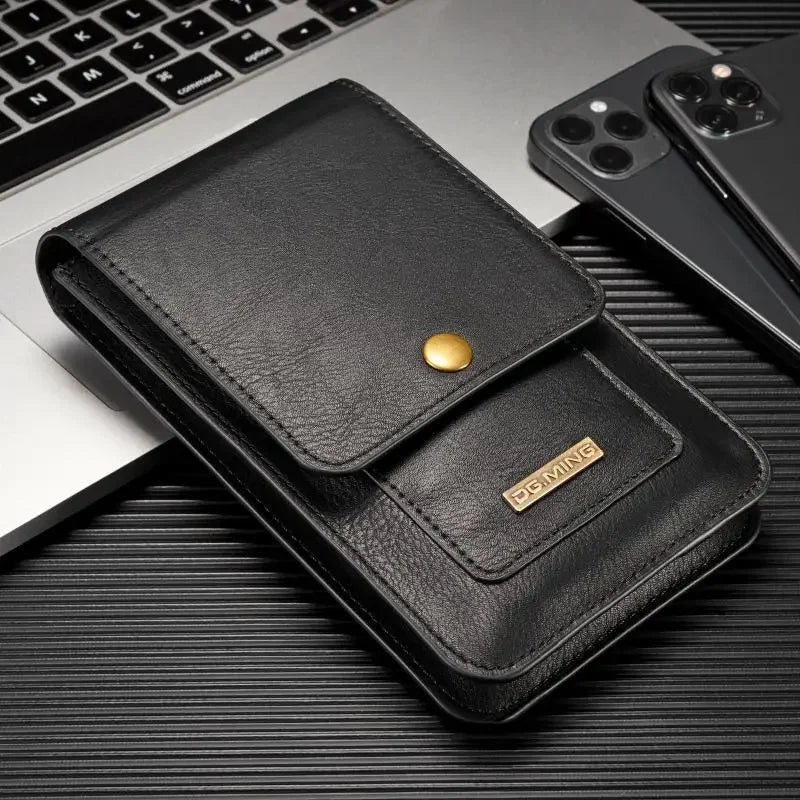Universal Leather Wallet Phone Case – Belt Clip Cover for iPhone, Samsung, Xiaomi, Waist Bag Holster Pouch for Outdoor Sports & Running