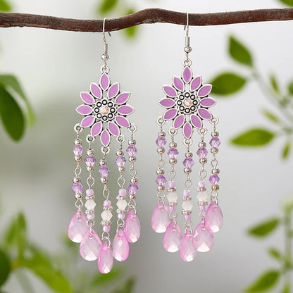 Bohemian Acrylic Water Drop Earrings - Crystal Bead Long Dangle Vacation Jewelry for Women