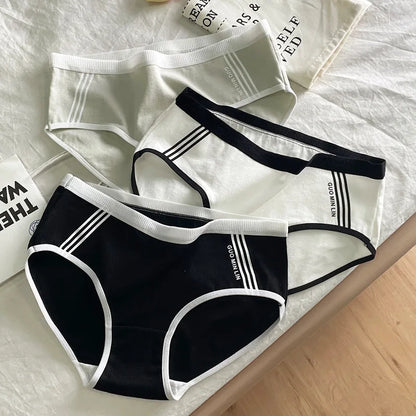 3-Piece Women’s Cotton Panties Set – Mid-Waist, Breathable Underwear, Solid Color Briefs, Sexy Lingerie for Girls