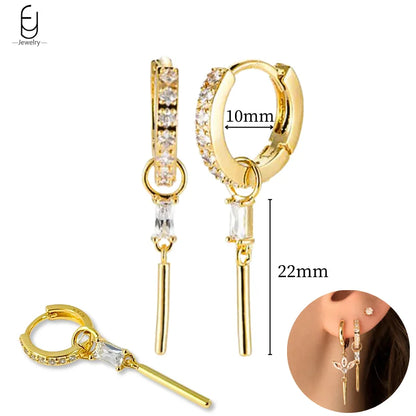925 Sterling Silver Gold Tassel Earrings - Vintage Crystal Long Chain Hoop Jewelry for Women