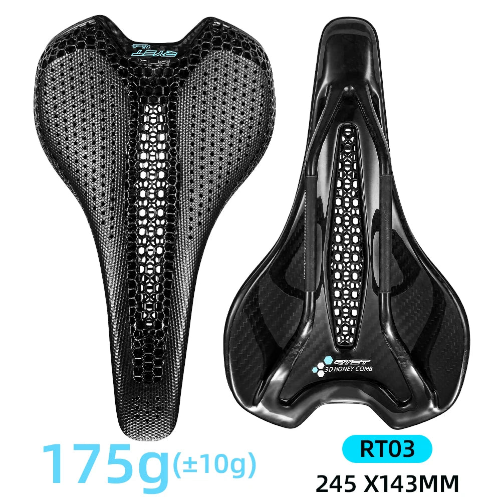 RYET Ultra Full Carbon 3D Printed Bike Saddle — 145mm Lightweight MTB Seat with High Modulus Carbon Fiber Base
