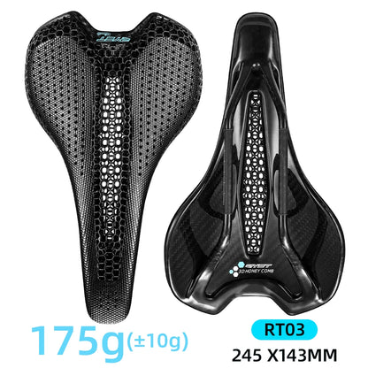 RYET Ultra Full Carbon 3D Printed Bike Saddle — 145mm Lightweight MTB Seat with High Modulus Carbon Fiber Base