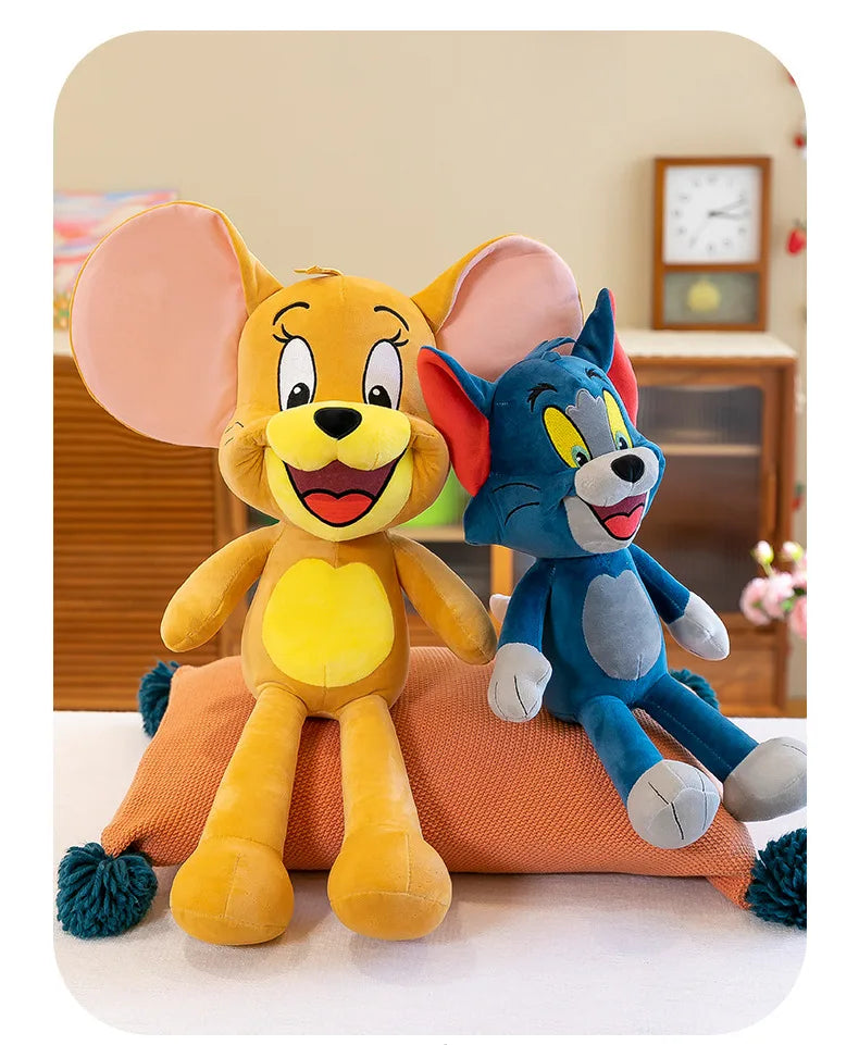 35/45/65cm Cute Cat & Mouse Plush Doll — Large Tom & Jerry Cartoon Stuffed Toy, Children's Soothing Companion Gift
