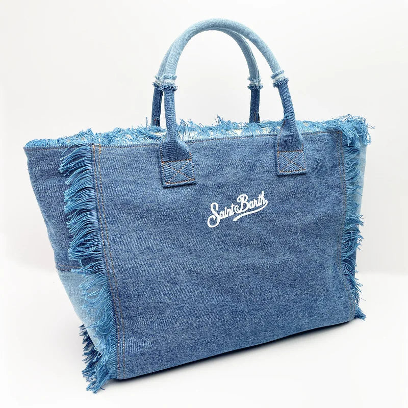 SAINT BARTH Autumn Winter Plush Towel Bag – Women’s Large Capacity Striped Casual Handbag with Tassel