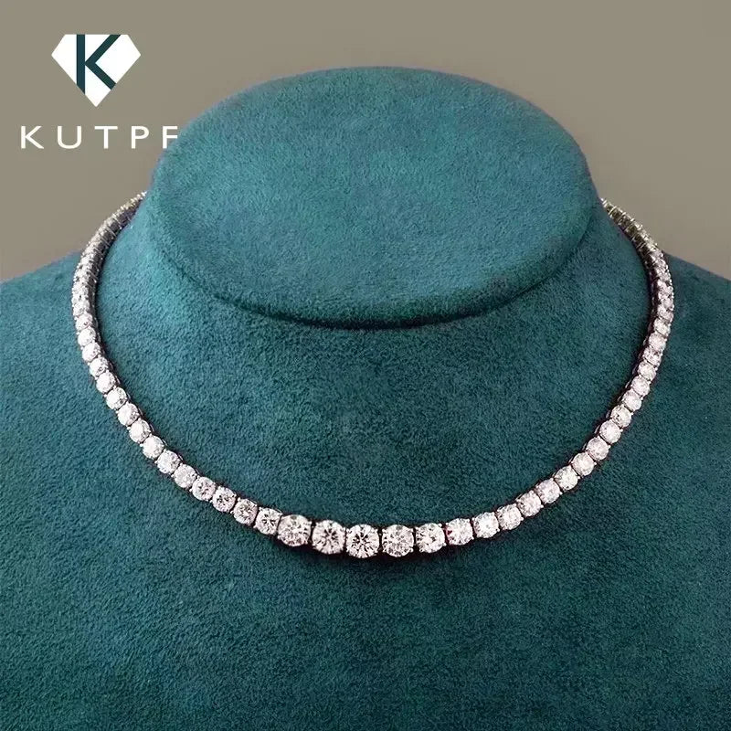 Moissanite Tennis Necklace with Certificate – 3–5mm Gradient Diamond Riviera Necklace in S925 Silver Choker for Women