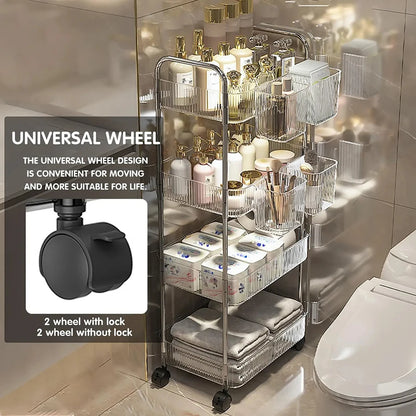 Transparent Acrylic Rolling Storage Cart - 2/3/4-Tier Trolley with Removable Hanging Baskets