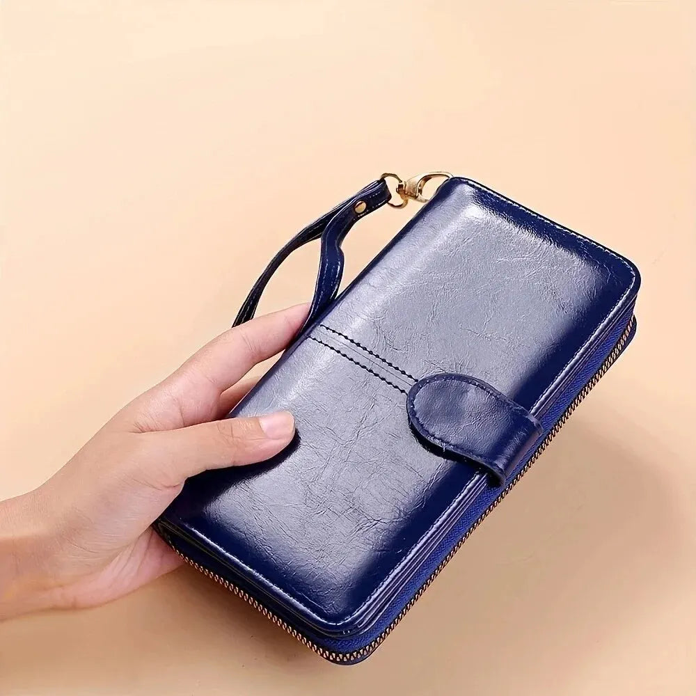 Women’s Vintage PU Leather Clutch Wallet – Large Capacity Phone Purse with Wristband, Card Holder & Pouch Bag