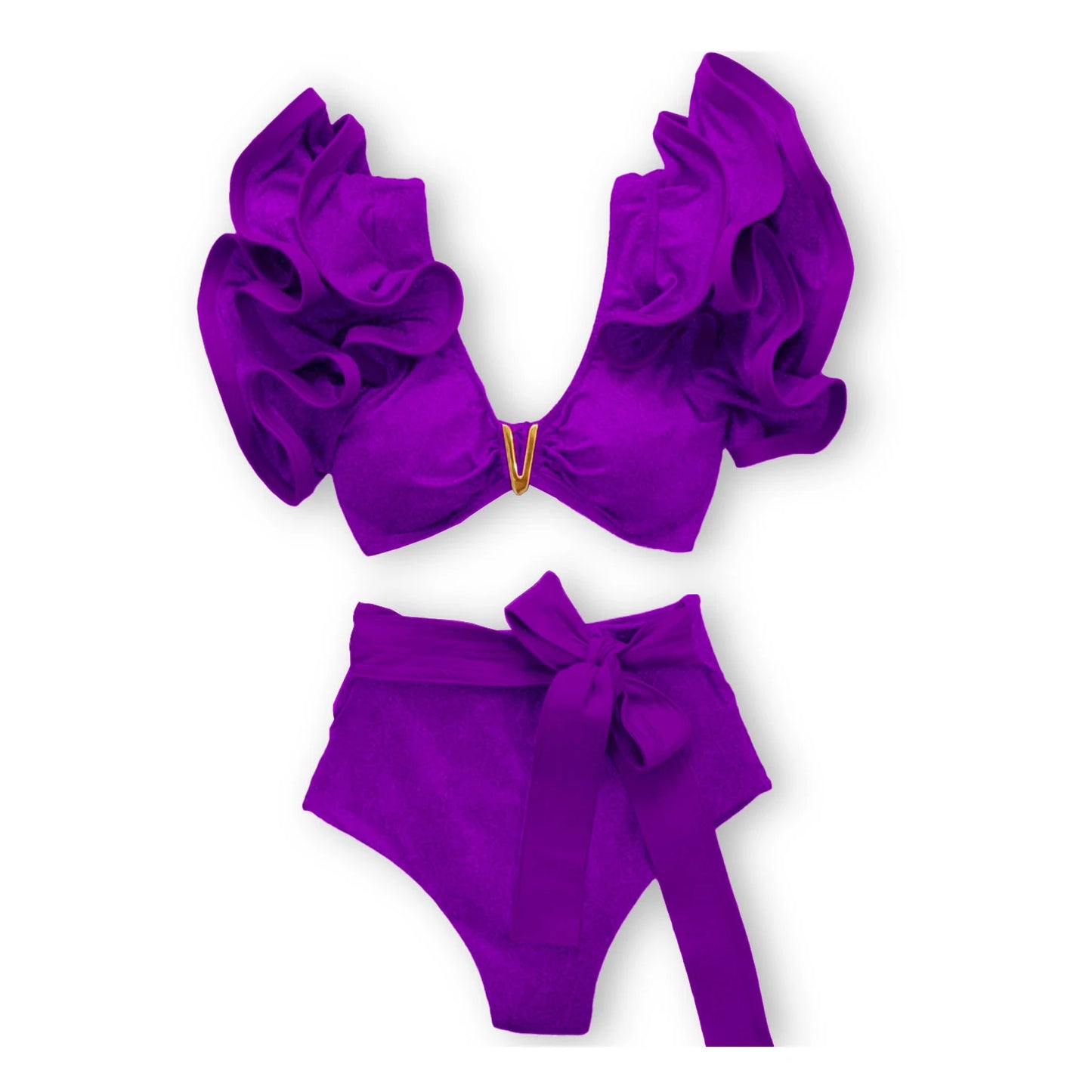 Sporlike V-Neck Ruffled Bikini Set – High Waist Sexy Printed Two-Piece Swimsuit for Women 2025