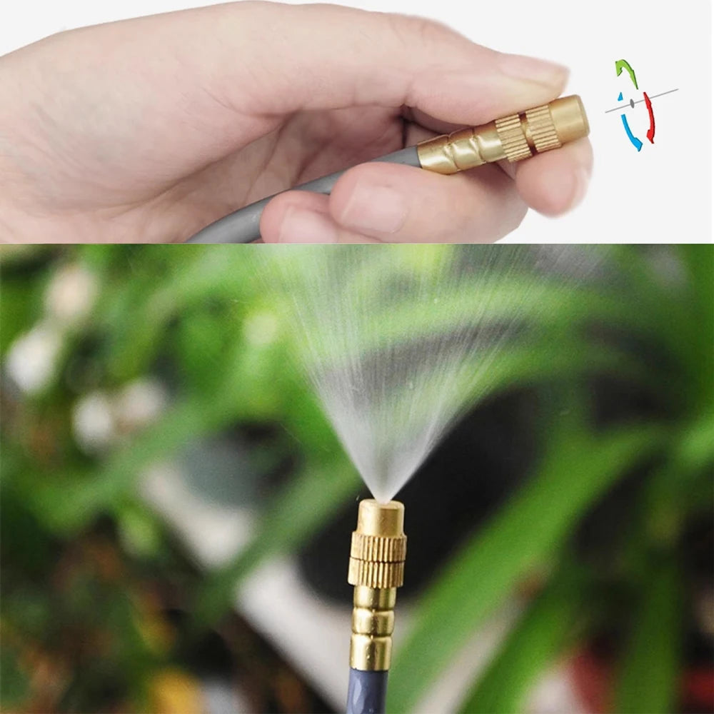 Adjustable Brass Fogging Spray Kit – 3/8" Flexible PE Hose Quick Connect Cooling & Dusting Garden Watering System