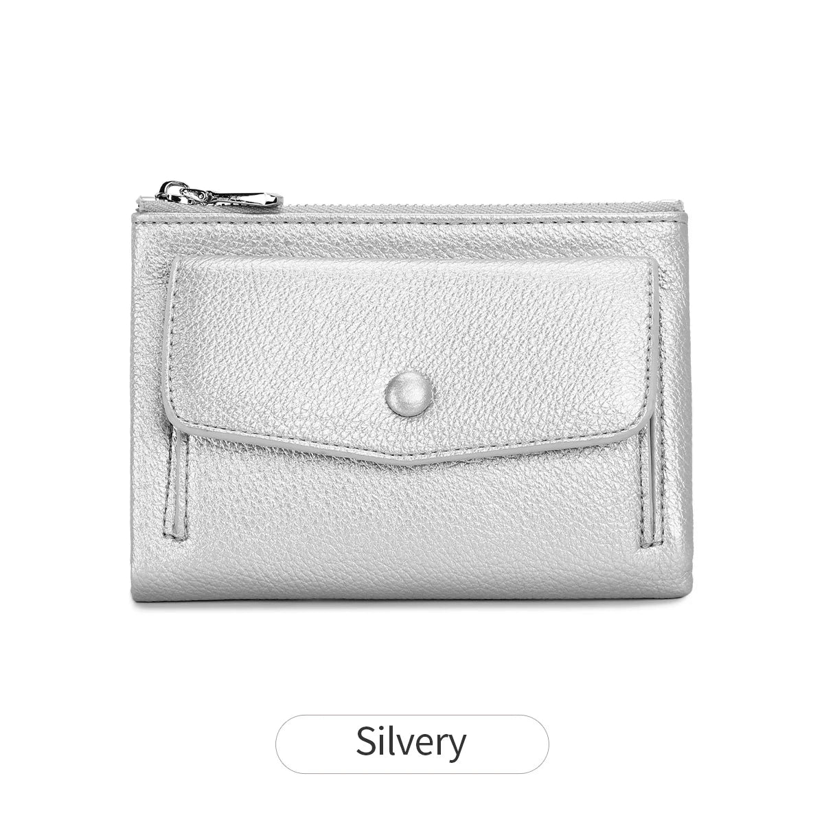 Women’s PU Leather Short Double Zipper Wallet – Simple Solid Color, Large Capacity Credit Card Holder with Coin Pocket