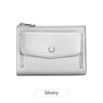 Women’s PU Leather Short Double Zipper Wallet – Simple Solid Color, Large Capacity Credit Card Holder with Coin Pocket