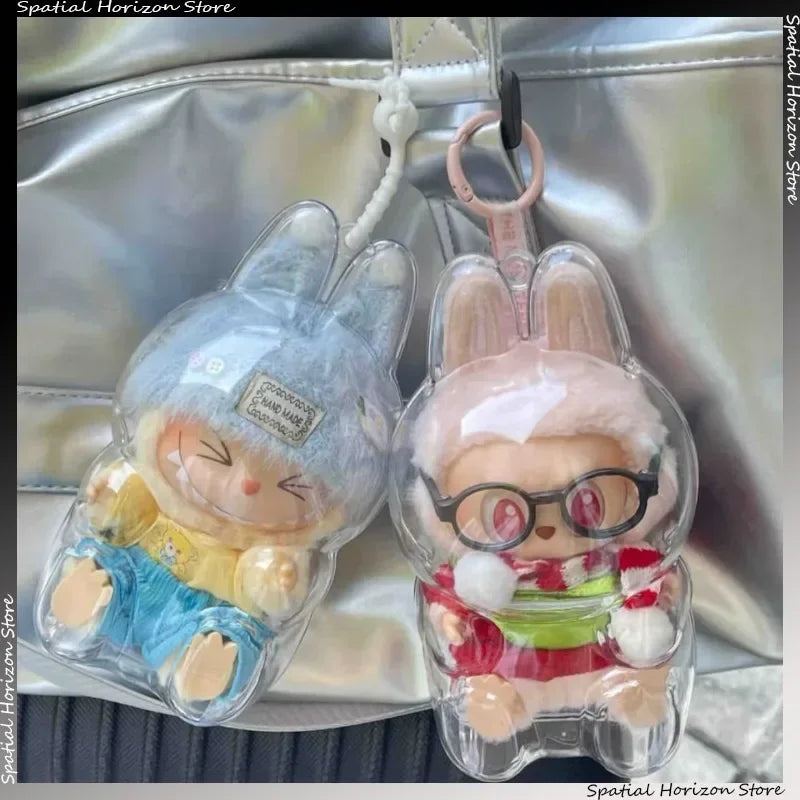 Labubu Transparent Protective Cover – Cute Elf Plushie Display Bag & Mini Portable Storage Box for Stuffed Toys