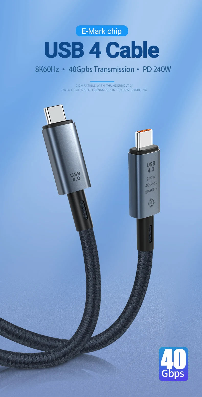 240W USB-C to USB-C Fast Charging Cable — 39.37” Braided High-Speed 40Gbps with 8K Video for iPhone 15 Pro/Max & Samsung Galaxy S22/23