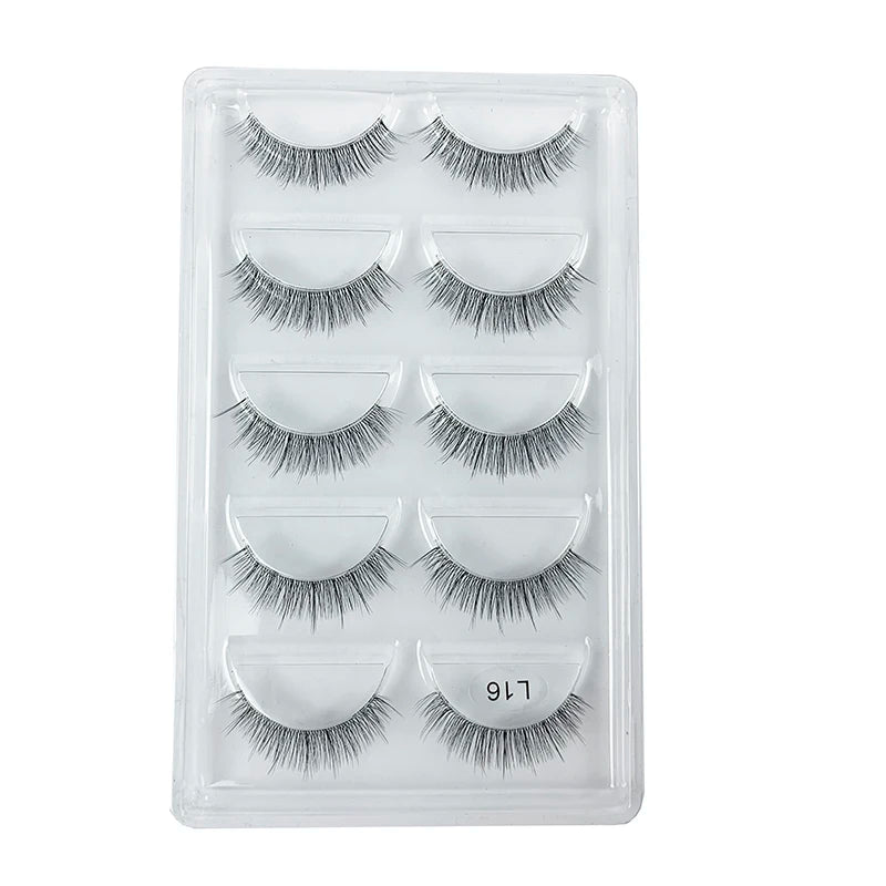 5 Pairs Manga Style Cosplay False Eyelashes – Soft Natural Short Mink Strip Lashes with Clear Band