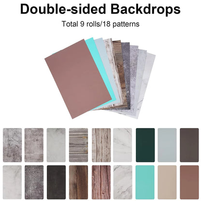 Selens Photography Backdrop Board Kit – 9 Double-Sided Background Papers for Photo Studio and Photography Props