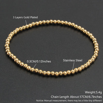 MHS.SUN Trendy Stainless Steel Stretch Bracelet — Gold & Silver Beaded 2mm/5mm/8mm for Men & Women