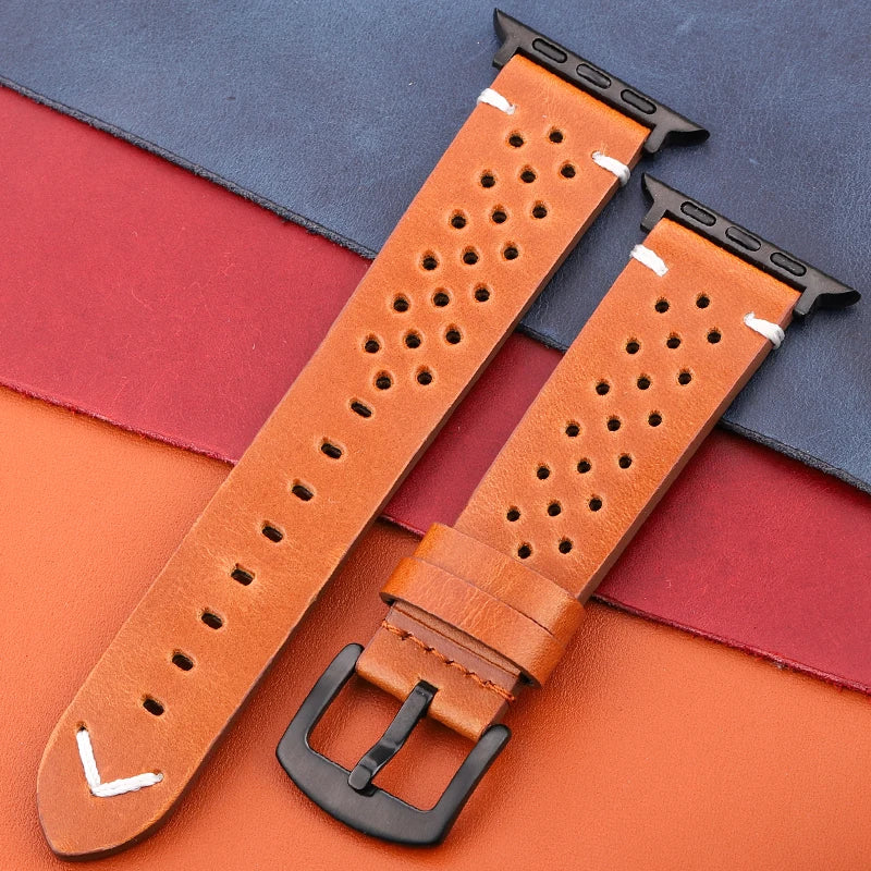 Genuine Leather Apple Watch Strap – Compatible with Series 7, 6, 5, 4, SE (40mm–49mm) for Men & Women