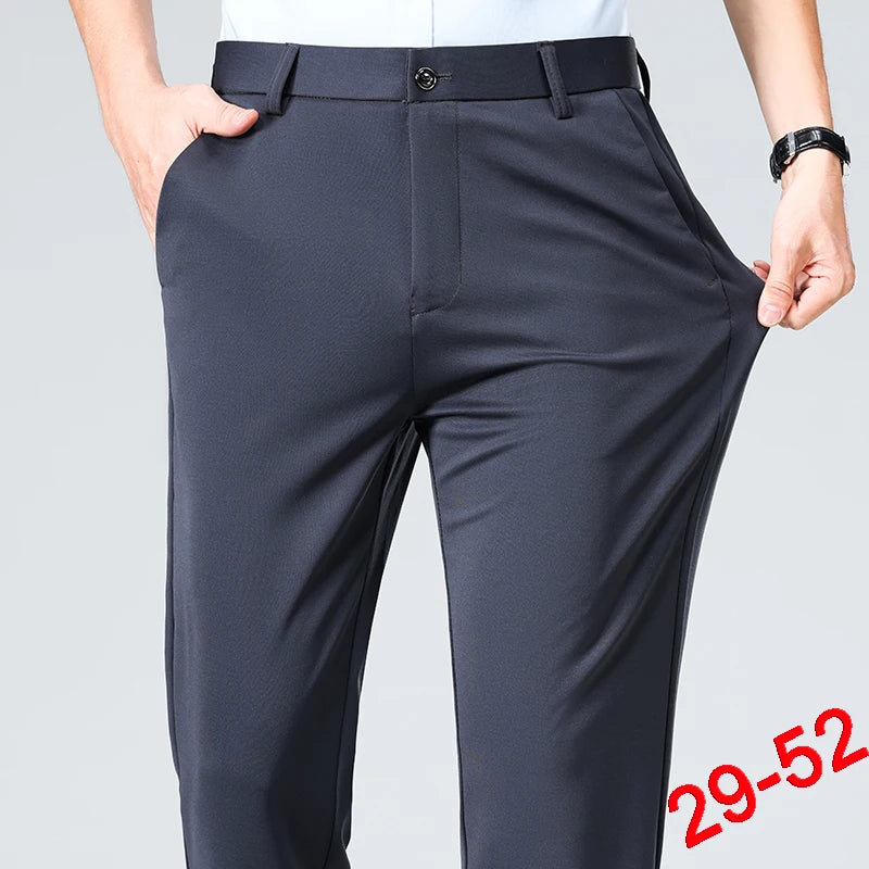 Plus Size Men's Business Suit Pants – Stretch Formal Dress Trousers | Classic Black for Big Men