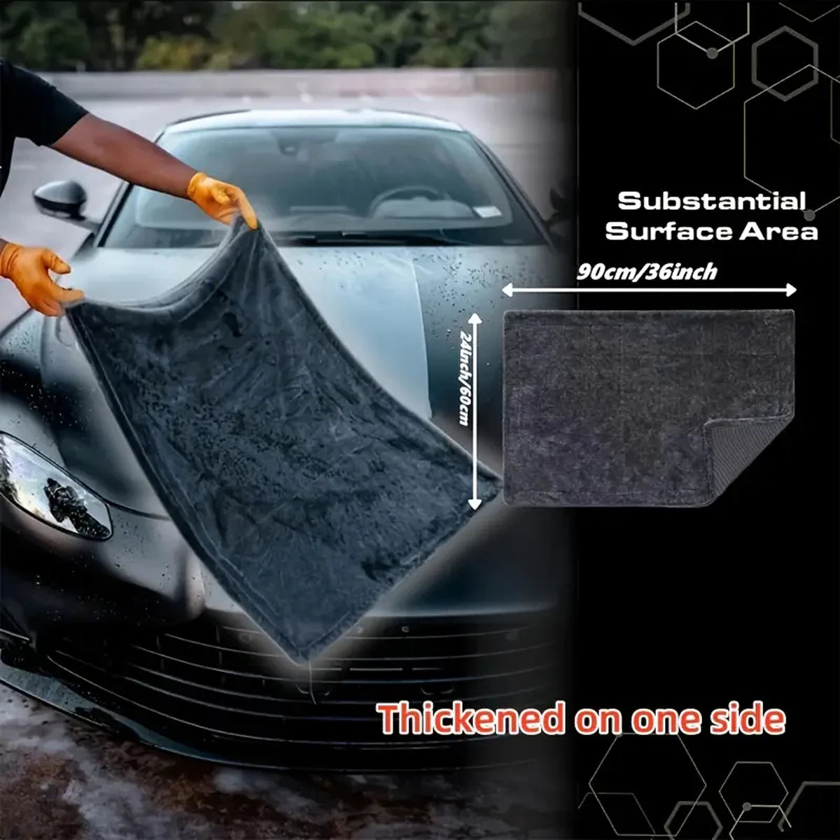 Dark Gray Car Microfiber Towel - Oversized Ultra Absorbent Cleaning Cloth for Car Wash & Detailing