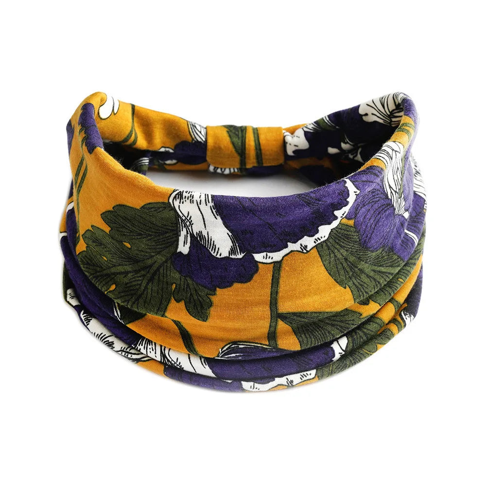 Bohemian Wide Cotton Stretch Headband for Women – Turban Headwrap, Bandage Hairband, Bandana Hair Accessories