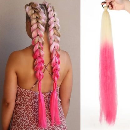 26" Synthetic Ponytail Extension - Long Straight Ombre Pink Purple Blue Hair with Elastic Tie