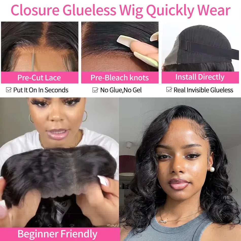 Brazilian Body Wave Short Bob Wig – 13x4/13x6 HD Transparent Lace Front, Pre-Plucked 5x5 High Density Human Hair Lace Frontal Wig