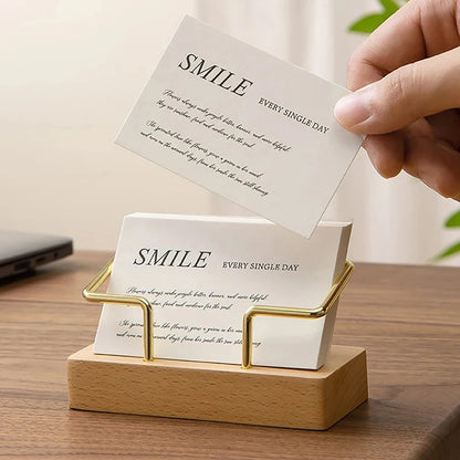 Wooden Business Card Holder Organizer – Office Desk Display Stand & Memo Shelf for Home & Work