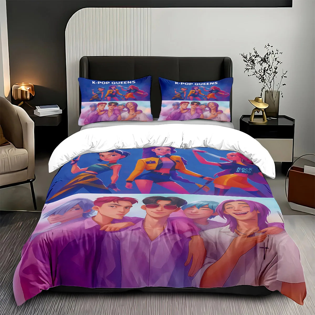 Anime Demon Hunters Zoey Mira Bedding Set – Duvet Cover for Kids, Teens & Adults, Single to King Size Gift