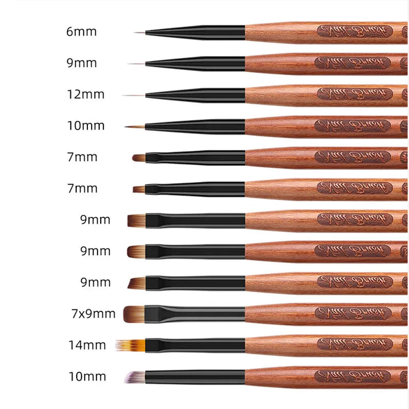 Sandalwood Handle Nail Art Brush Set – Gradient Blooming UV Gel Liner & Flower Drawing Tools for Stripes & Nail Painting