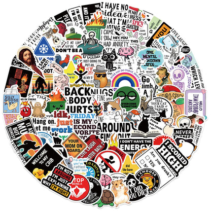100PCS Cartoon MEME Stickers — Snarky Decals for Phone, Scrapbook, Skateboard, Suitcase, Refrigerator & Graffiti Aesthetic