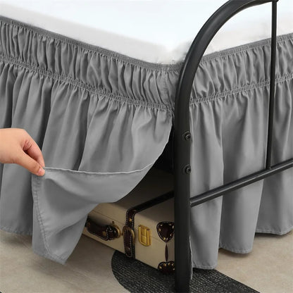 Soft Cozy White Ruffle Bed Skirt with Split Corners – Elastic Wrap-Around Bed Skirting, Easy Install 15-Inch Drop Bedding Decor