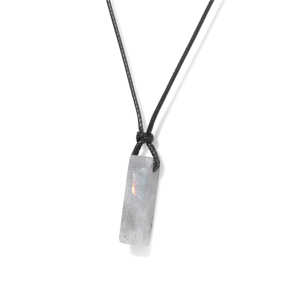 Men's Vintage Rectangle Obsidian Pendant Necklace – Natural Tiger Eye & Labradorite Gem, Leather Rope Braid Healing Jewelry