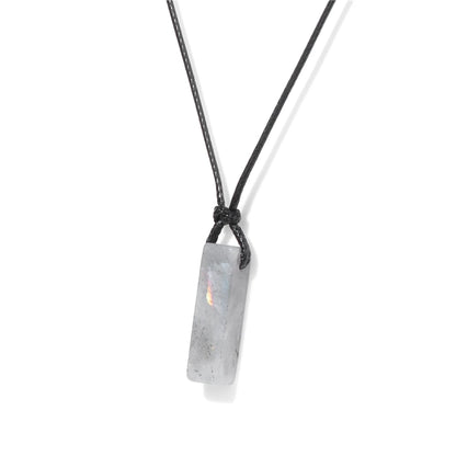 Men's Vintage Rectangle Obsidian Pendant Necklace – Natural Tiger Eye & Labradorite Gem, Leather Rope Braid Healing Jewelry