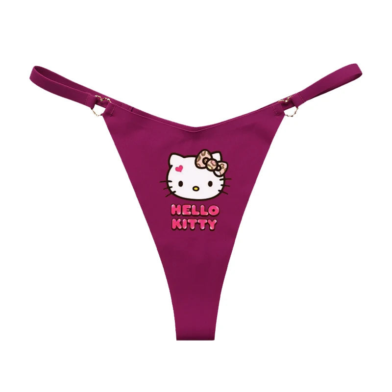 Hello Kitty Purple Ice Silk Seamless T-Back Women’s Thong – Cute Cartoon Low-Waist Intimate Lingerie Briefs Panties, Soft & Breathable Underwear