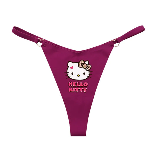 Hello Kitty Purple Ice Silk Seamless T-Back Women’s Thong – Cute Cartoon Low-Waist Intimate Lingerie Briefs Panties, Soft & Breathable Underwear